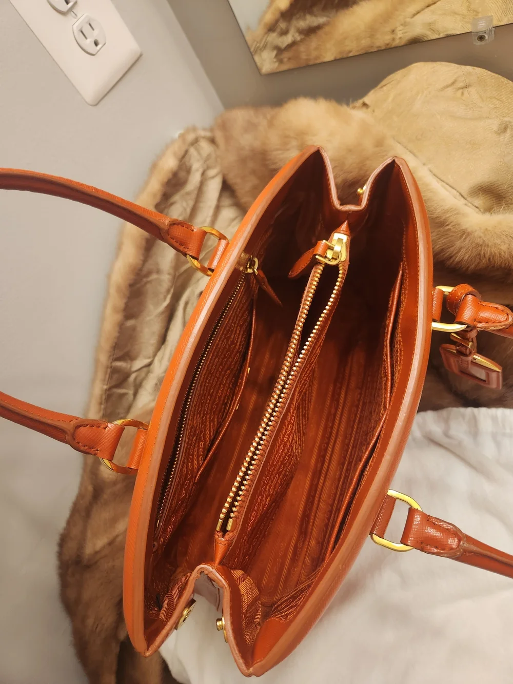 Prada Saffiano Lux Orange Leather Tote